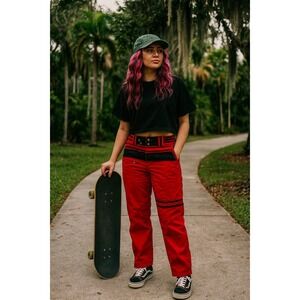 J Taverniti Red Streetwear Skate High‎ Waist Button Fly Straight Pants Size 36